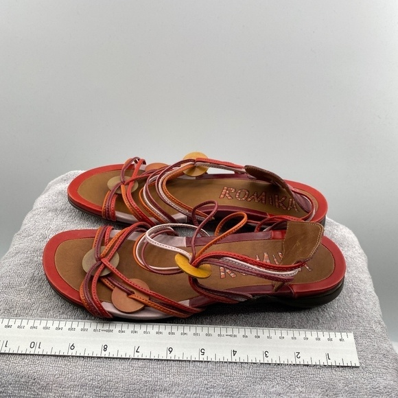 Romika Sandals Women's Size 39 USA 8.5 Leather Slip On Tan Burgundy Orange Pink - Picture 16 of 16
